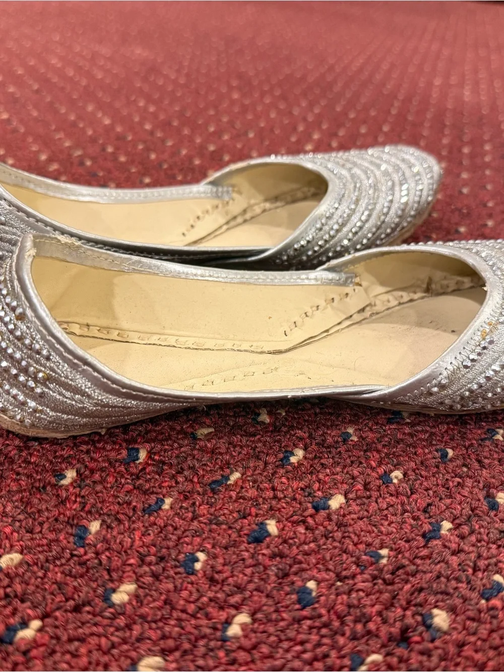 Elegant Silver Beaded Women's Flat Shoes